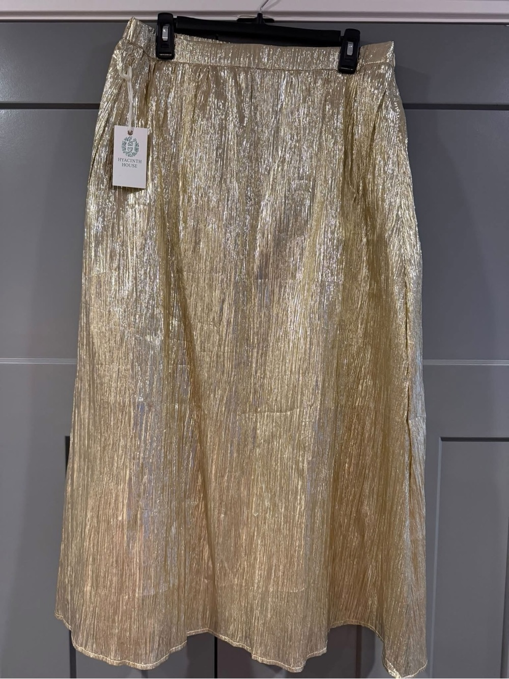 NWT HYACINTH HOUSE from Tuckernuck Plisse Gloria Maxi Skirt- Full lined -L